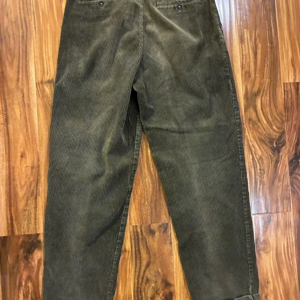 Gap Mens Relaxed Fit Pleated Front‎ Corduroy Pants Olive Brown Straight Leg